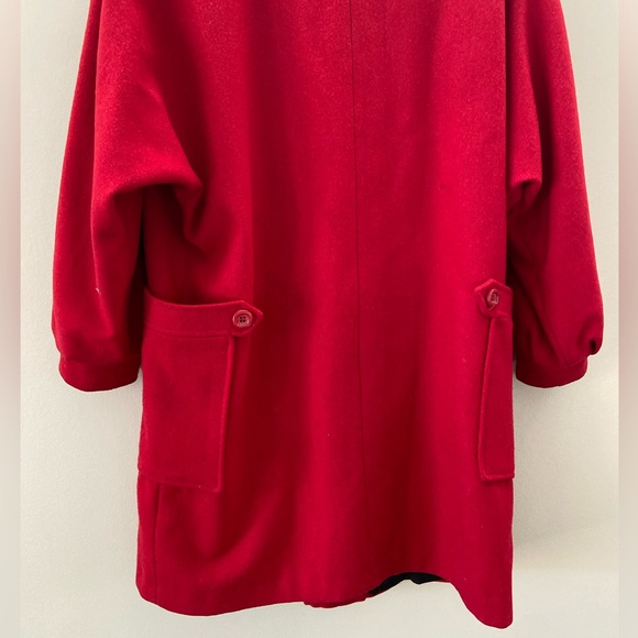 Vintage 70’s/80’s Wool Blend Holiday Red Double Breasted Puff Sleeve Peacoat - Picture 11 of 15